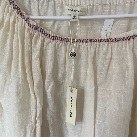 Max Studio Embroidered Ruffle sleeve peasant boho blouse Size Medium NWT - Picture 4 of 8